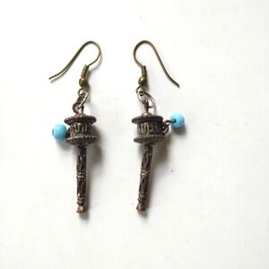 Miniature Prayer Wheels Beads Earrings